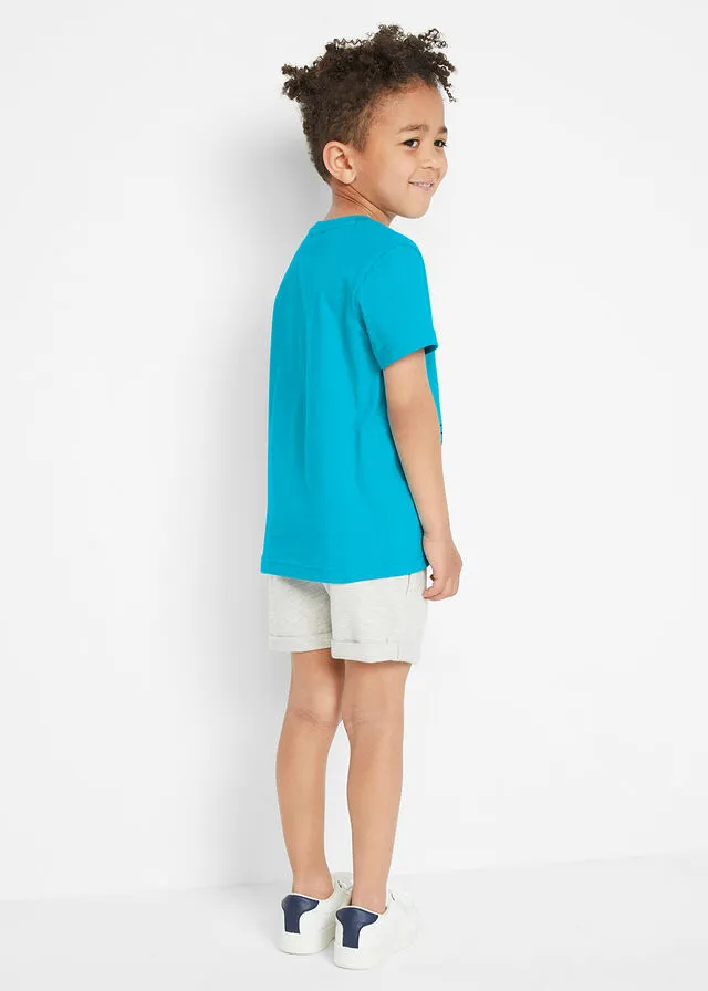 Camiseta y pantalón corto para niño (2 piezas) Turquesa-natural jaspeado